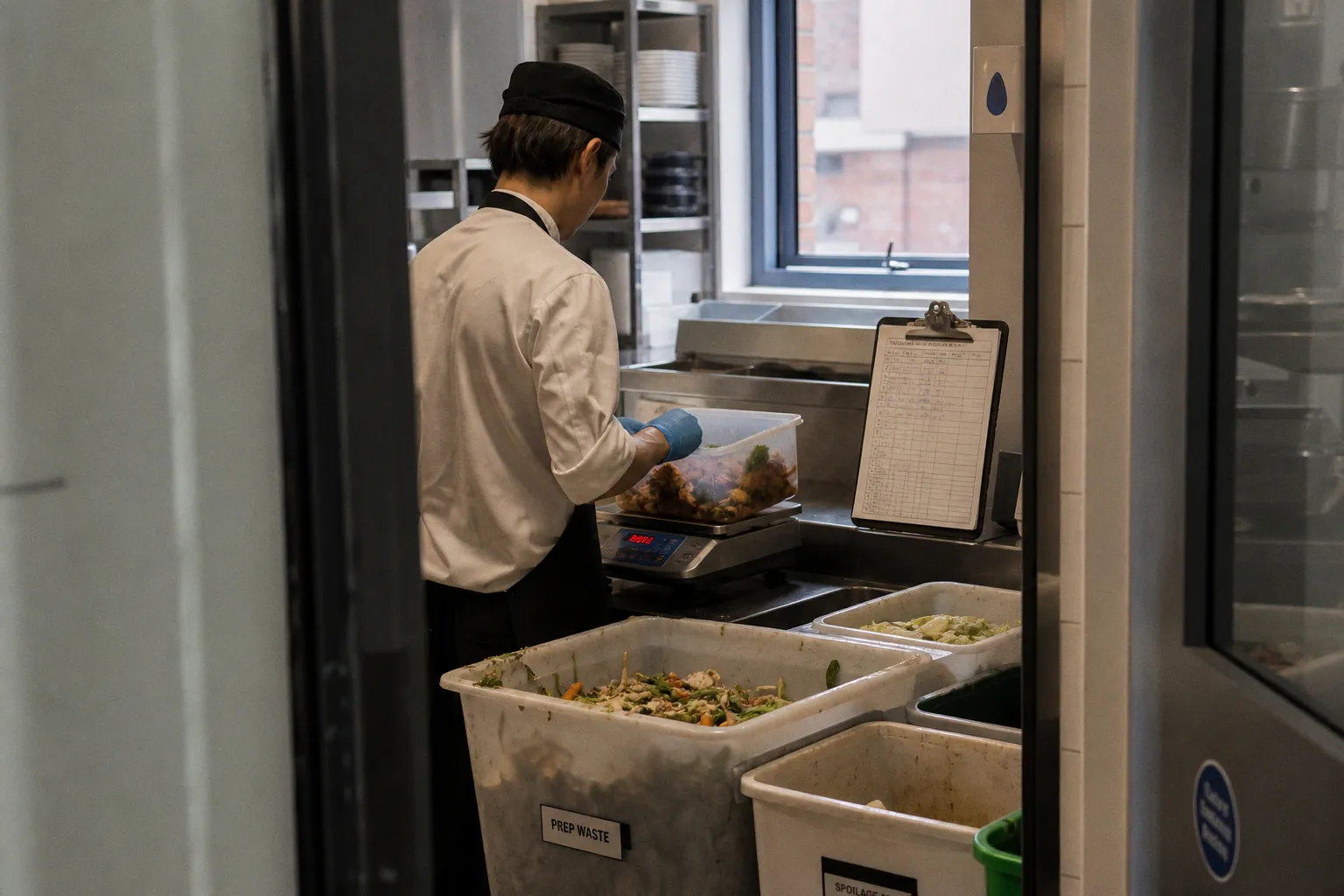 Audit kitchen food waste using a 7-day log sheet